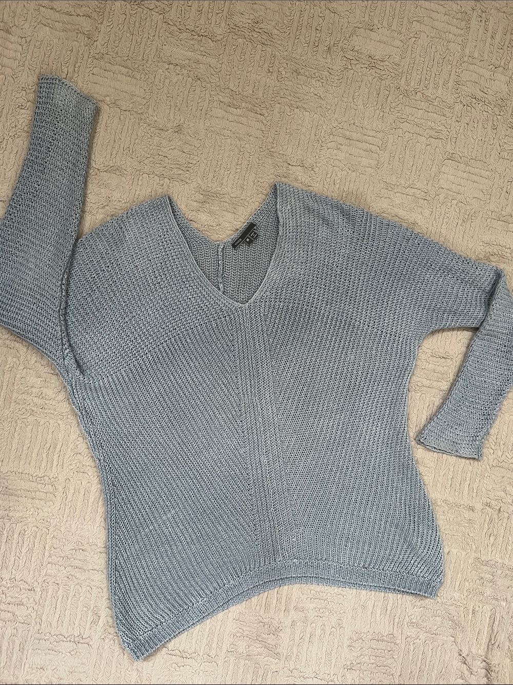 Vince Open-Knit v-neck linen Sweater - Light Blue, Size Medium